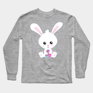 Easter, Cute Bunny, White Bunny, Easter Eggs Long Sleeve T-Shirt